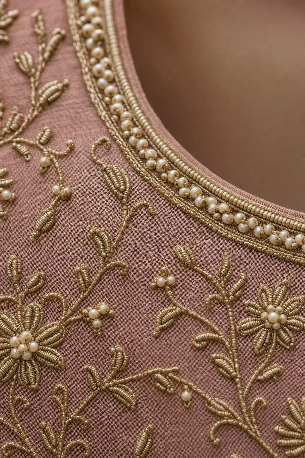 Gulabi Dhup karigari macro — detail of the handwork